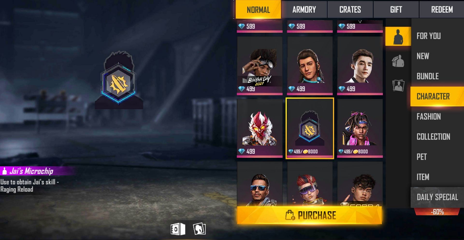 His ability is limited to ARs, pistols, SMG, and Shotguns (Image via Free Fire)